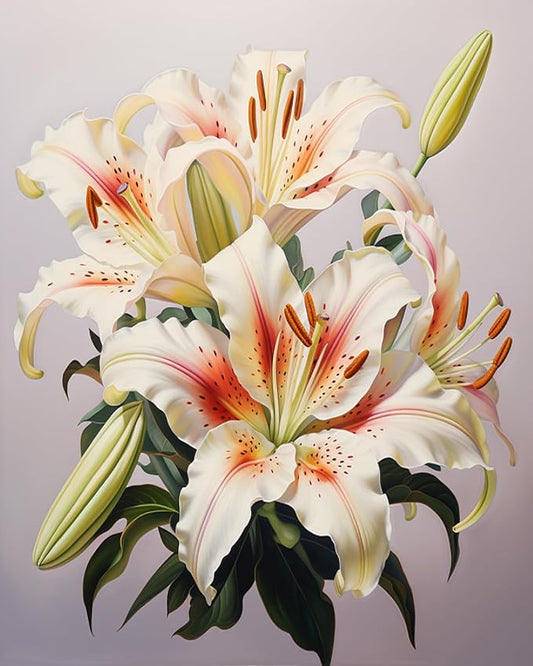 Minimalist Cross Stitch Experience,Printed 40x50 Canvas,Needle & Embroidery Set,Craft Kit for Calm,Focus & Decorative Joy,Perfect for Women & Creative Handmade Giftsing,Lily Bouquet