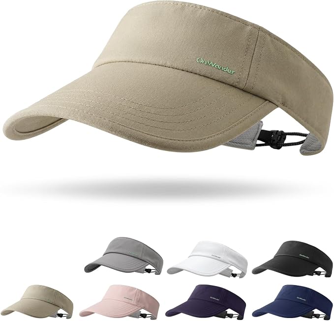 Sun Visor Hats for Women Men - Wide Brim Quick Dry Adjustable Hat | Upf 80+ Sun Protection Sport Hat, Cooling Sweatband; Breathable Quick-Dry Fabric Visors for Running, Tennis, Golf, Sports