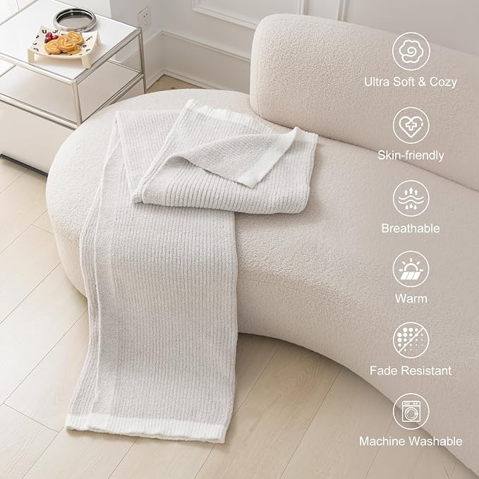 MH MYLUNE HOME Ultra Soft Ribbed Throw Blanket Plush, Beige, 60"x80" | Reversible Fleece Throw Blanket, Comfy Fluffy Fuzzy Plush Blanket Throws for Couch Sofa Bed, Cozy Blankets for Women Gift