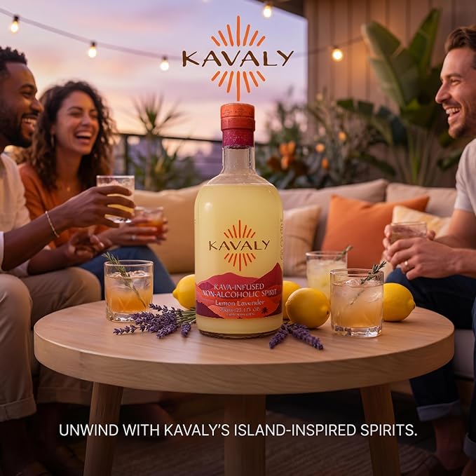 Kavaly Non Alcoholic Kava Drink, Premium Alcohol Free Kava Infused Spirit for Mocktails and Mixed Drink Recipes, Alcohol Alternative with 205mg Kavalactones, Low Calories, Lemon Lavender Flavor, 750ml