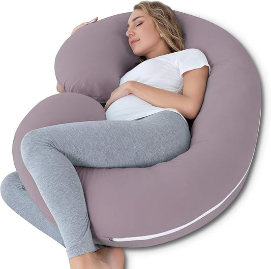 INSEN Pregnancy Pillows for Sleeping, Maternity Pillow with Cooling Cotton Cover, C Shaped for Pregnant Women, Natural Purple