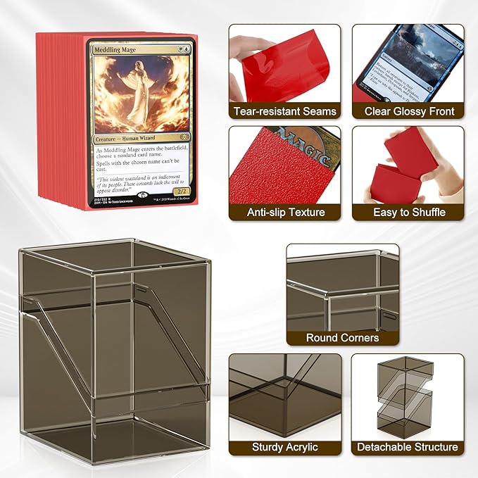 YSCare 6 Pack Card Deck Cases, Commander Deck Boxes with 600Pcs Card Sleeves and Dividers, Standard Size Cards Storage Box Perfect Fit for MTG, Sport, Trading Cards (6 colors)