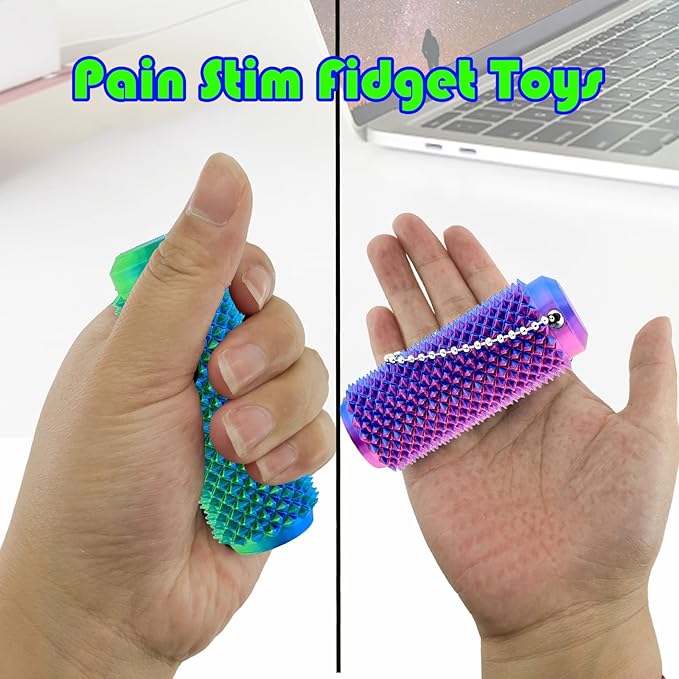 4pcs Little Ouchies Pain Stim Fidget Toy,Mini Pocket Spiky Grippie Stim Keychain Fidget Toys,Key Pendant with Pain Stimulation and Decompression Design for Adults,Novelty Relief Stress Gift for Friend