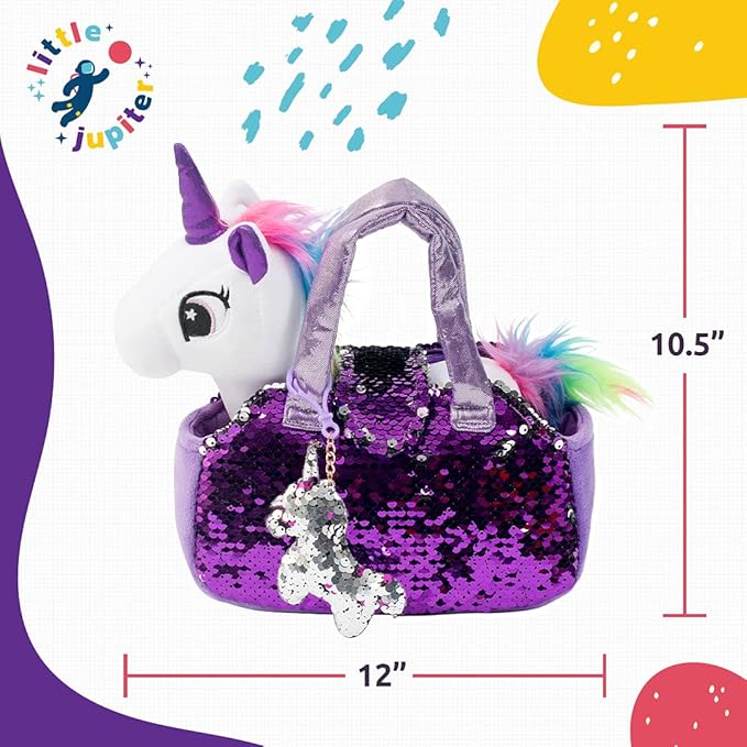 Little Jupiter Plush Pet Set w/Purse - Unicorn Stuffed Animals for Girls - Plush Gift for Age 4-5 - 6-7 yrs (White Unicorn)