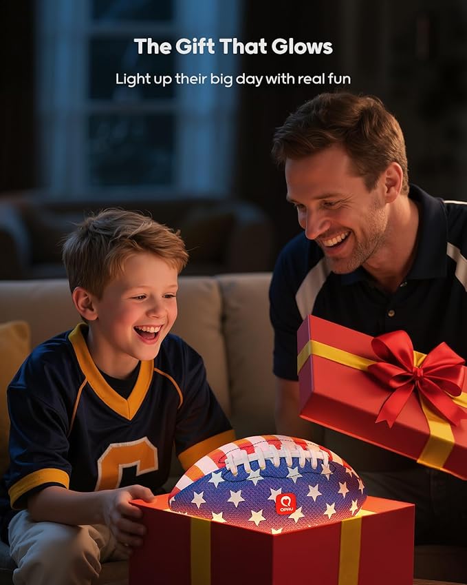 QPAU 9" Glow in The Dark Football (Size 3, 2 Packs), Light Up Youth Football with Pump & Batteries, Outdoor Toys & Games for Boys Girls, Birthday Gifts for Kids and Teens