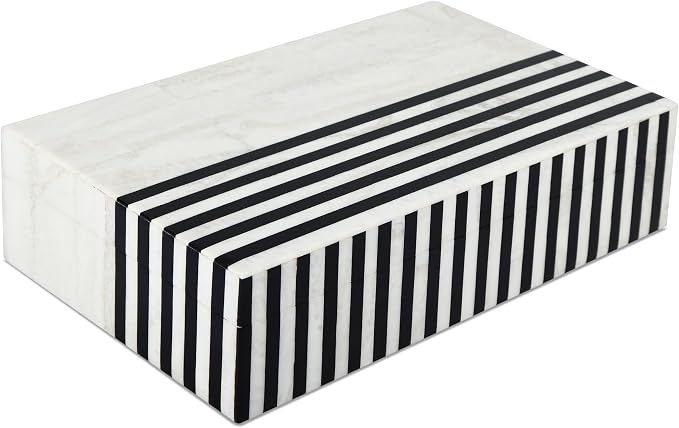 Handicrafts Home Large Decorative Storage Box with Lid – Black White Modern Storage Box, Remote Control Organizer for Coffee Table, Console & Living Room Decor – Mono Lead 12 x 6 x 2