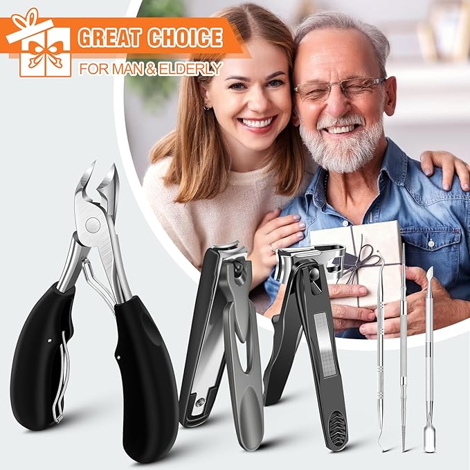 Toenail Clippers for Seniors Thick Toenails, DRMODE Heavy Duty Toe Nail Clippers for Men Thick Ingrown Nails with Wide Opening, Large 360 Degree Rotary Anti-Splash Finger Nail Clippers Adult w Catcher