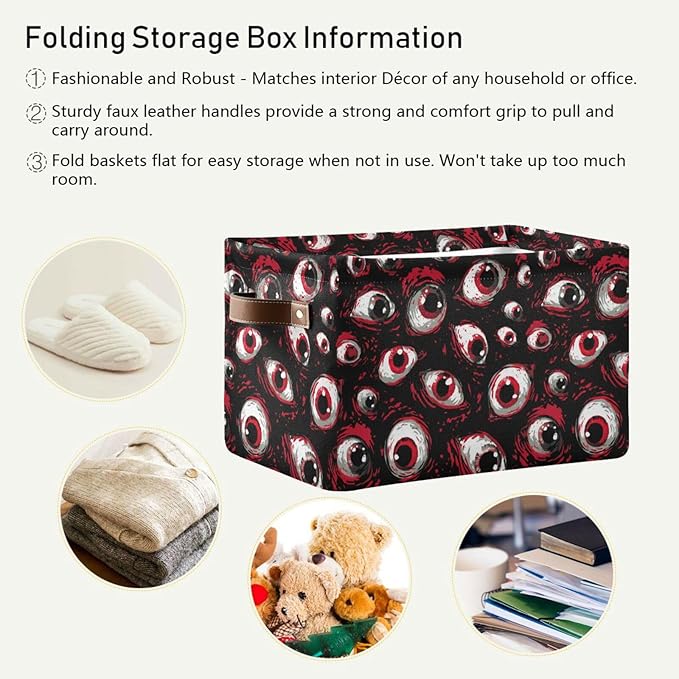 Aslsiy Storage Basket Red Eyes Halloween Nursery Bins Baby Box Canvas Clothes Shelf Basket Laundry Hampers 1 Pcs