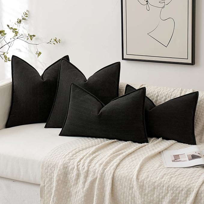 MIULEE Pack of 2 Black Decorative Chenille Pillow Covers 20x20 Inch | Soft Couch Throw Pillows,Farmhouse Cushion Covers with Elegant Design for Sofa,Bedroom,Living Room,Spring Home Decor