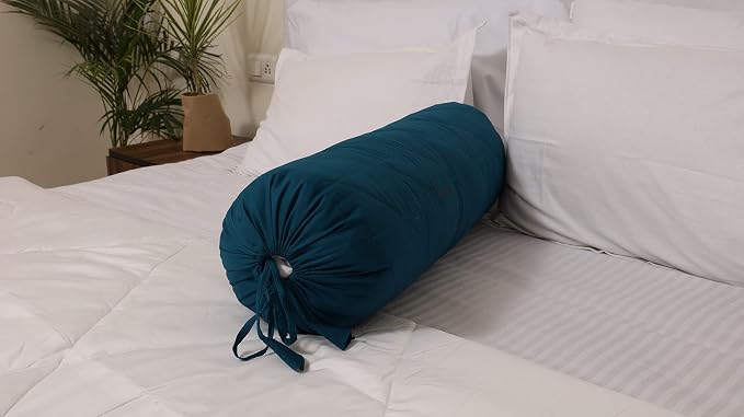 Saffron HANDICRAFTS Bolster Pillow Cover ,Cotton with Draw String Closure Easy to Removable n Washable 8" Diameter c 24 " Long (20 cm x 60 cm) (Teal Blue)