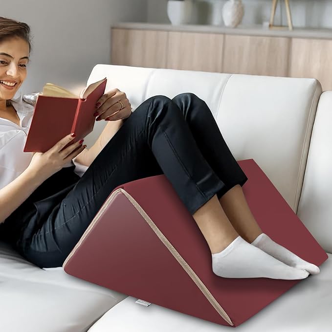Saloniture Triangle Wedge Massage Table Bolster Under-Knee Pillow, Extra Large - 19 x 12 x 20 x 15.5 Inch - Burgundy