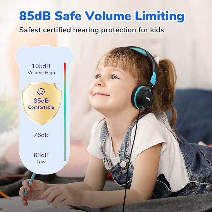 EarFun S1 Kids Headphones, Foldable Wired Headphones for Kids, 85dB Volume Limit, Stereo Sound, Adjustable Headband, Portable Lightweight On-Ear Headphone for School/Travel/Boys/Girls/PC, Black