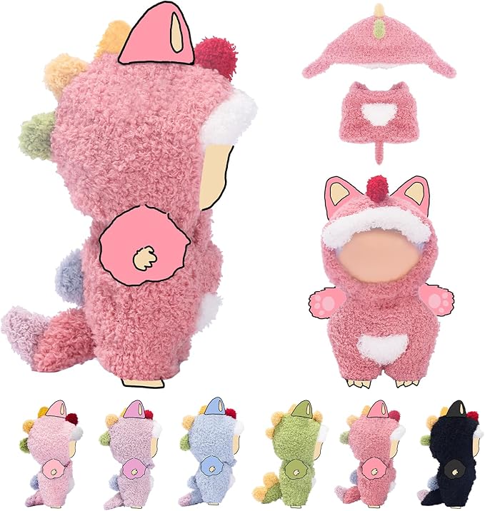 17cm (6.7inch) Doll Clothes, Outfits for Clothes Set, Dino Dolls Keychain Accessories, Faking Animal Style Outfit Jumpsuit Dinosaur Costume for Dolls (Rose Red) (Doll Not Included)