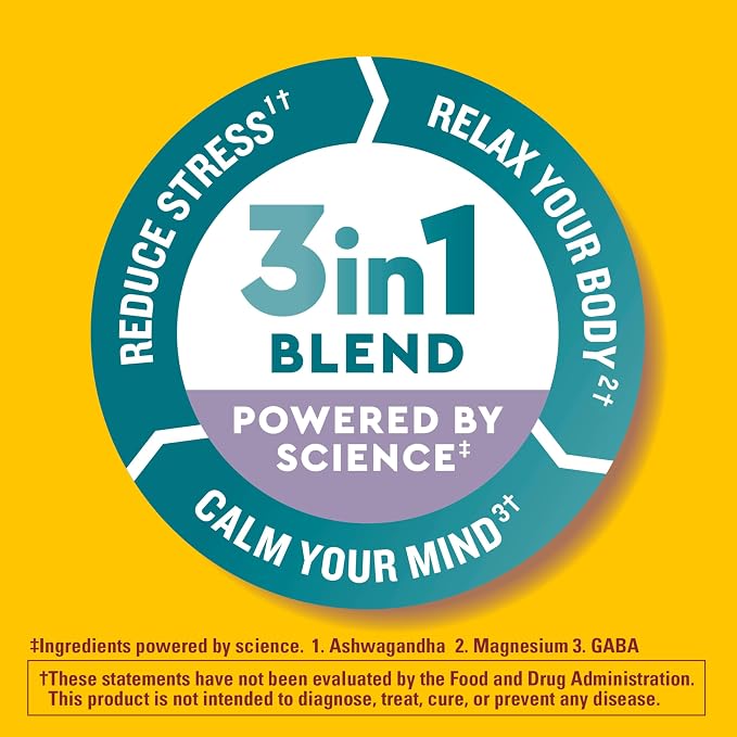 Nature Made Wellblends Calm Mind & Body, Magnesium Citrate, Ashwagandha 125mg & GABA 100mg Blend for Stress Relief, 38 Gummy Vitamins