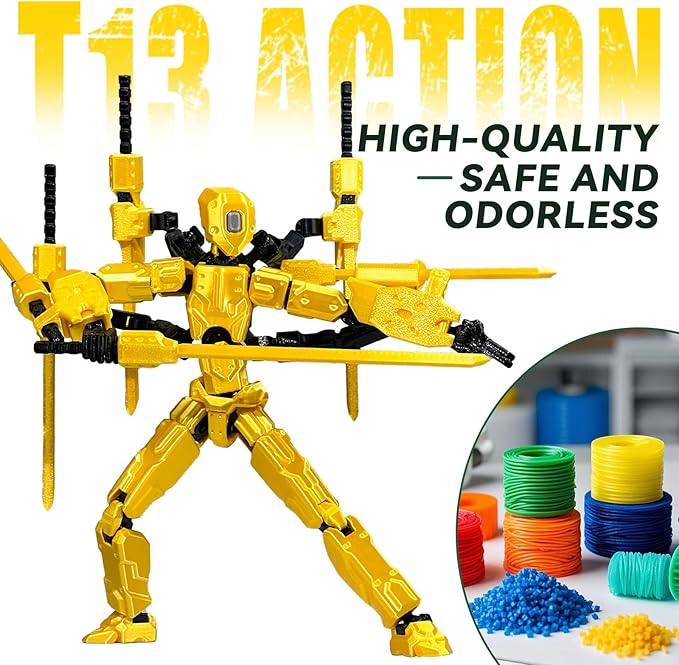 (Assembly Completed) 8 inch T13 Action Figure Set,T 13 Action Figure Multi-Articular Mobile Robot Nova T-13,Desktop Decorations for Game Lovers Toys (Yellow)