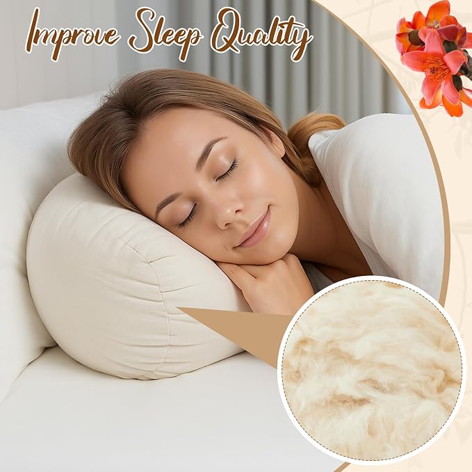 Leinuosen Organic Kapok Orthopedic Roll Pillow 12"x4" – Neck, Back, Knee & Leg Support Bolster – Cervical & Lumbar Roll for Pain Relief, Spinal Alignment – Natural Filling, Adjustable for Bed & Travel