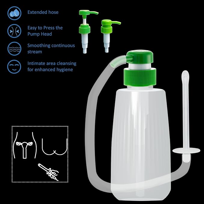 350ml Enema & Vaginal Douche Kit, Portable Intimate Irrigator with Press Pump, Silicone Hose & 5 Reusable Nozzles, Reusable Personal Cleansing System for Women & Men (1Bottle+3Nozzle)