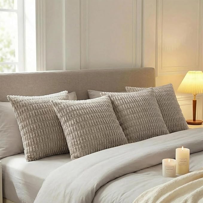 Fancy Homi 4 Packs Decorative Throw Pillow Covers for Living Room Couch Bed, Modern Farmhouse Boho Home Décor Accent Cushion Case, 18" x 18", Taupe