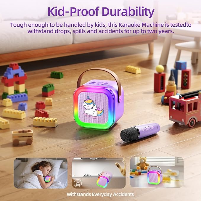 Kinglucky Mini Karaoke Machine for Kids, Top Birthday Gift Pick for Girls Ages 3, 4, 5, 6, 7, 8, 9, 10, 11, 12 Years Old, Kids' Personal Video Players Accessories with 2 Mics & 5 Voice Effects, Purple