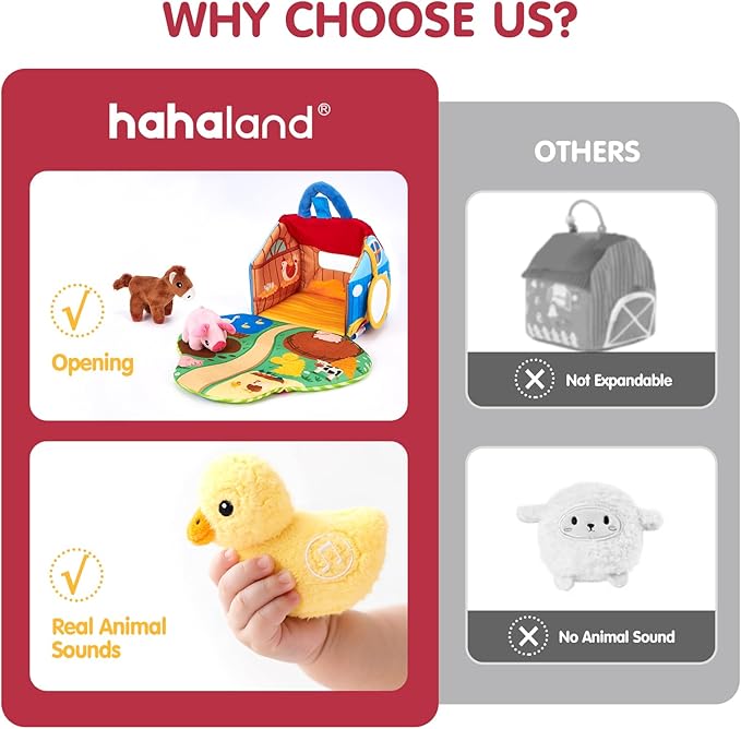 hahaland Baby Toys 6-12 Months - Surprise Barn with Stuffed Farm Animals with Real Sounds, Mirror- Montessori Toys for 6 Month Old Baby 1 Year Old Boy Girl Gifts Toddlers Sensory Toy