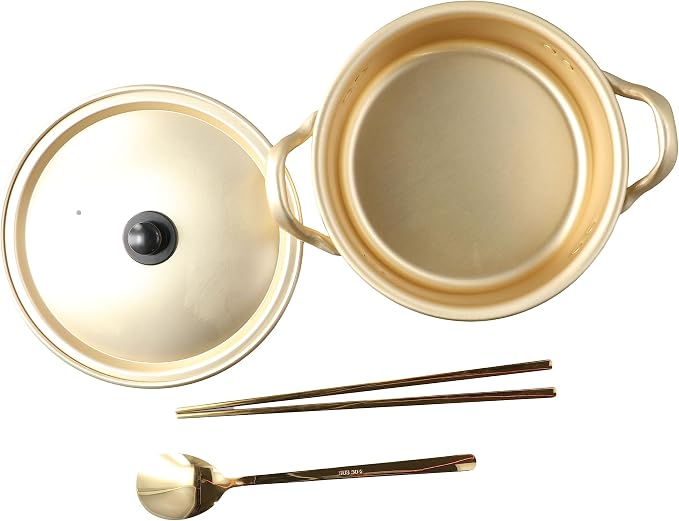 Leadigol Ramen Pot, Korean Ramen Cooking Pot With Lid Spoon and Chopsticks, Fast Heating For Kitchen Cookware (Double handle)