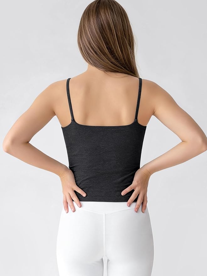 ODODOS Women's Performance Crop Cami Tank with Built-in Bra - Ultra Soft odSTRATUM Tech Spaghetti Straps Yoga Sports Bra