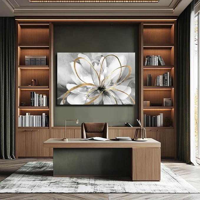 SOUGUAN Botanical Art Posters Gold Flower Wall Decoration Contemporary Wall Art for Living Room Large Size 32"x48" Photo for Dining Room Wall