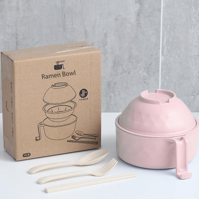 Layron Ramen Cooker Ramen Bowl Set with Chopsticks Microwave Noodle Bowl College Dorm Room Essentials for Girls for Boys Apartment Essentials (pink)