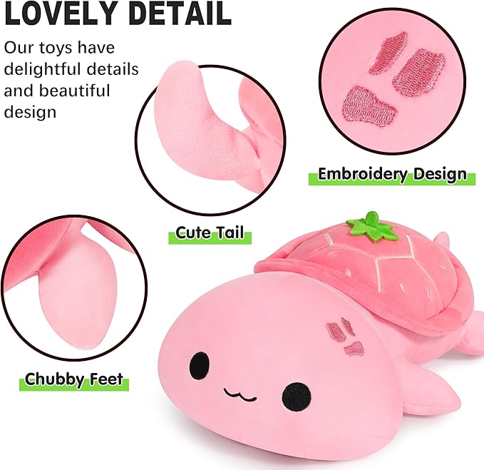 Onsoyours Sea Turtle Plush, Soft Strawberry Turtle Stuffed Animal Plush Pillow, Tortoise Kawaii Strawberry Plushie Toy for Kids（Strawberry Turtle,13"