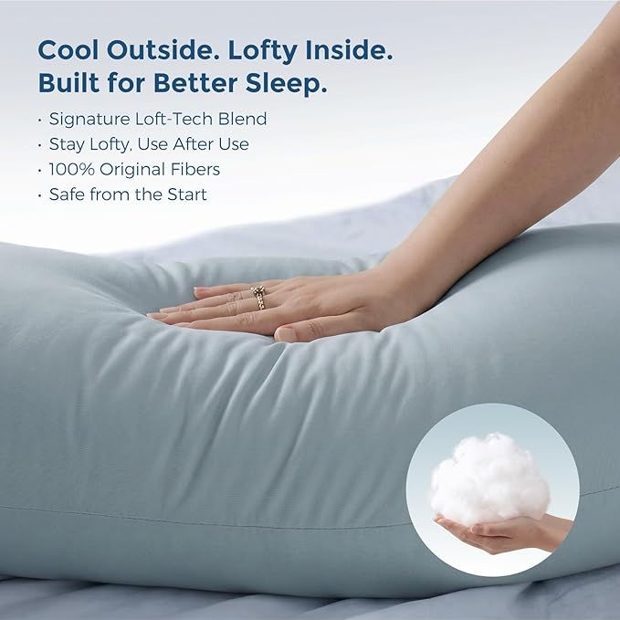 Momcozy Pregnancy Pillows with Cooling Cover, J Shaped Maternity Body Pillow for Pregnancy, Breathable & Stretchy Cooling Fabric, Full Body Support for Head, Neck, Belly, HIPS, Mist Blue