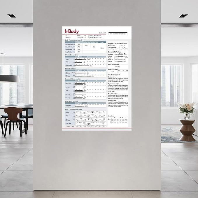 InBody1 Poster Body Composition Analysis Guide, Muscle Mass, Body Fat, BMI, Visceral Fat Level, Basal Metabolic Rate Canvas Painting Wall Art 24x36inch(60x90cm) Unframe-style