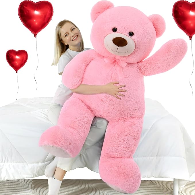 MorisMos Giant Teddy Bear Stuffed Animal 4 Ft,51'' Big Pink Teddy Bear for Girlfriend Boyfriend Wife Mom Fiancée Valentine's Gift,Large Stuffed Bear Plush for Christmas Birthday Baby Shower,Pink
