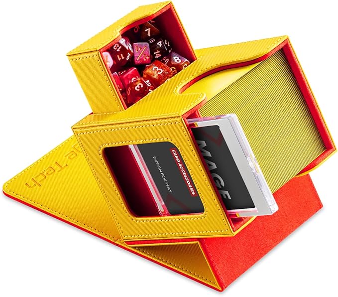 Mage Tech Card Deck Box for MTG Commander - Patented Design, Commander Display, Fits 100 Double-Sleeved Cards, 35pt Card Brick & Dice Tray - Rally
