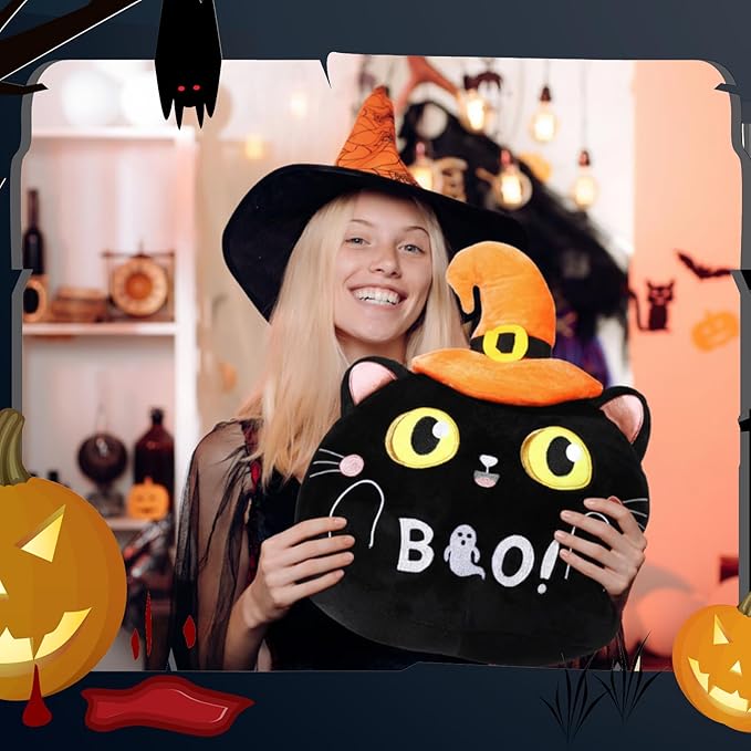 Syhood 5 Pcs Halloween Stuffed Animal Cute Black Cat Plush with 4 Babies Inside Halloween Plush Toy with Witch Hat Boo Black Cat Pillow for Party Favors Supplies Gifts Home Decor