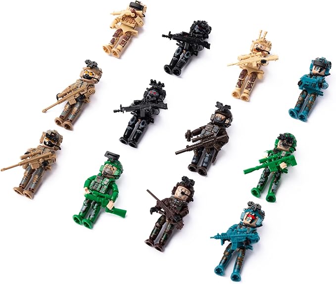 12 PCS Ramdom Military Minifigures People Army Men Modern Soldier Figures(Ramdom 12 figs Included)