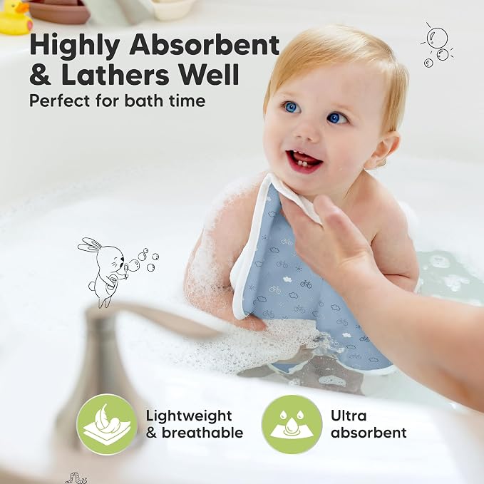 6-Pack Cotton Baby Washcloths for Newborn - Organic Cotton Muslin Soft Wash Cloths for Babies, Infant, Kids, Toddler Towels for Boy, Girl, Super Absorbent Face Cloths, Scratch-free Baby Rags (Vessels)