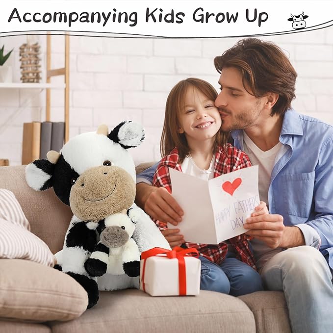Tezituor 2-in-1 Large Cow Stuffed Animals, 20 inch Big Stuffed Mommy Cow with Cute Baby Cow Plush Toy Hugging Soft Plush Pillow for Boys Girls