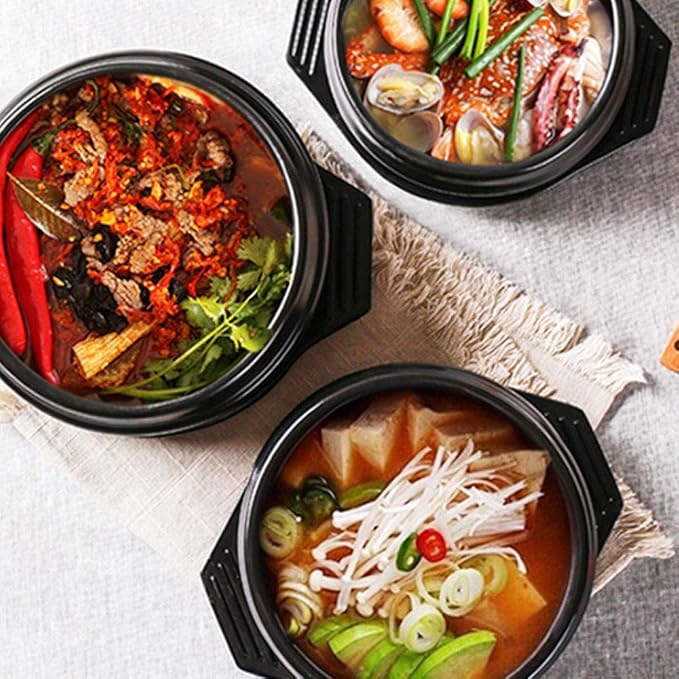 Korean Cooking Korean Stone Bowl, Stone Pot Sizzling Hot Pot for Bibimbap and Soup (Small, No Lid) - Premium Ceramic with Melamine Tray (27 Oz)