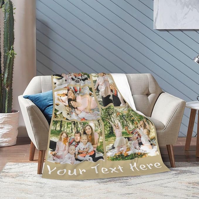 Custom Blanket with Picture Text, Personalized 5 Photo Blanket, HD Printing Customized Flannel Throw Blanket Gifts for Mom Dad Couple Girlfriend Boyfriend Wife Husband Christmas