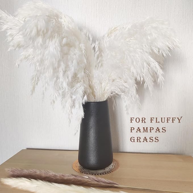 Simple Boho Ceramic Flower Vase for Home Decor (Matte Black,Big) | 8'' Modern Vase for Flower Plant Pampas Grass, Fit for Table Shelf Centerpieces, Living Room Kitchen Bedroom Wedding Gift