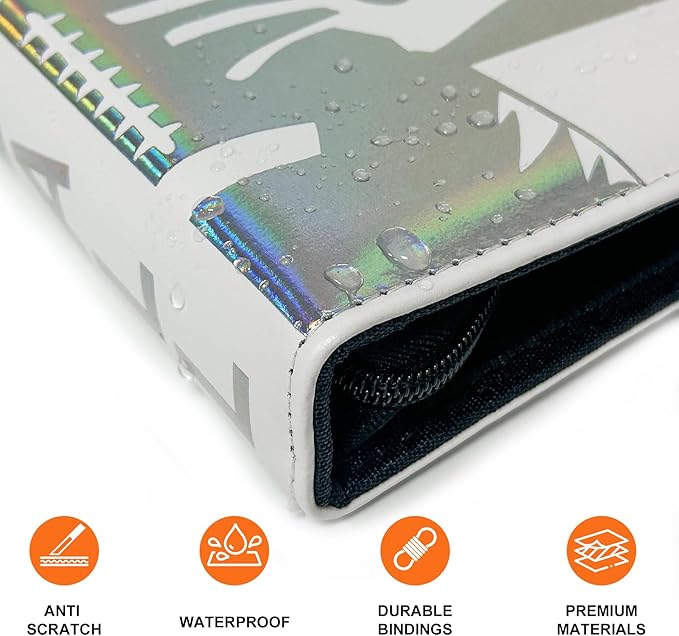 400 Pockets Football Card Binder, Portable Waterproof Storage Card Album with Removable Sleeves for Sports Football Cards 2025 2026 Collectors(laser silver hot stamping)