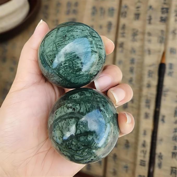 Traditional Chinese Baoding Balls, Marble Health Exercise Stress Relief Balls with a Retro Style Tassel Boxes for Gift, Dark Green, 2-Piece Set, Medium-1.57"
