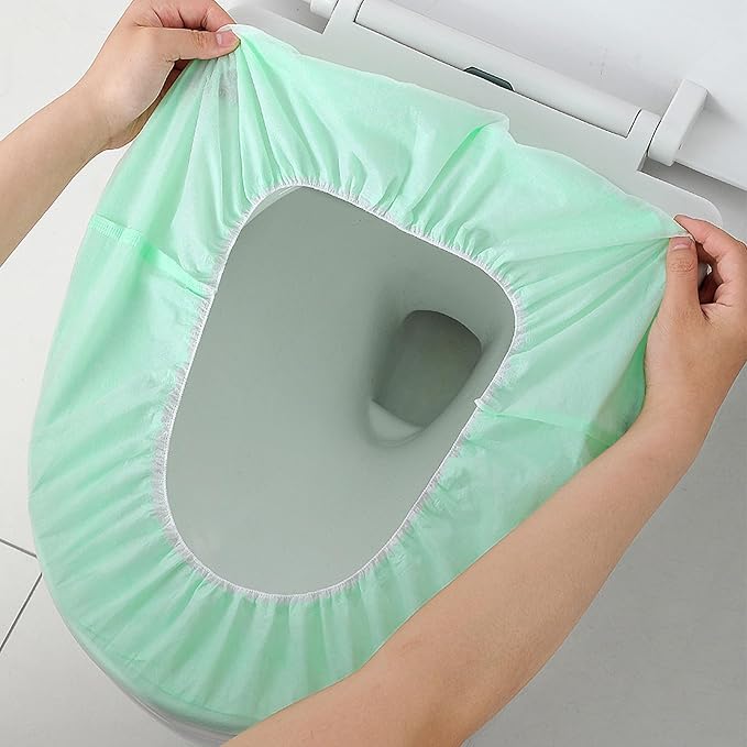 Elastic Large Size Disposable Toilet Seat Covers for Travel,20 Pack Waterproof Toilet Seat Covers for Bathroom,Fit for V/U/O/Square Shape Toilet,Individually Wrapped (2 colors-B set)
