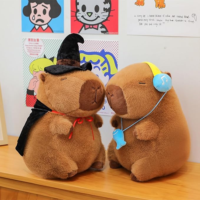 Ditucu Cute Capybara Plush with Headset 13 inch Super Soft Capibara Stuffed Animal Plushies Toys Hugging Gifts for Kids Brown