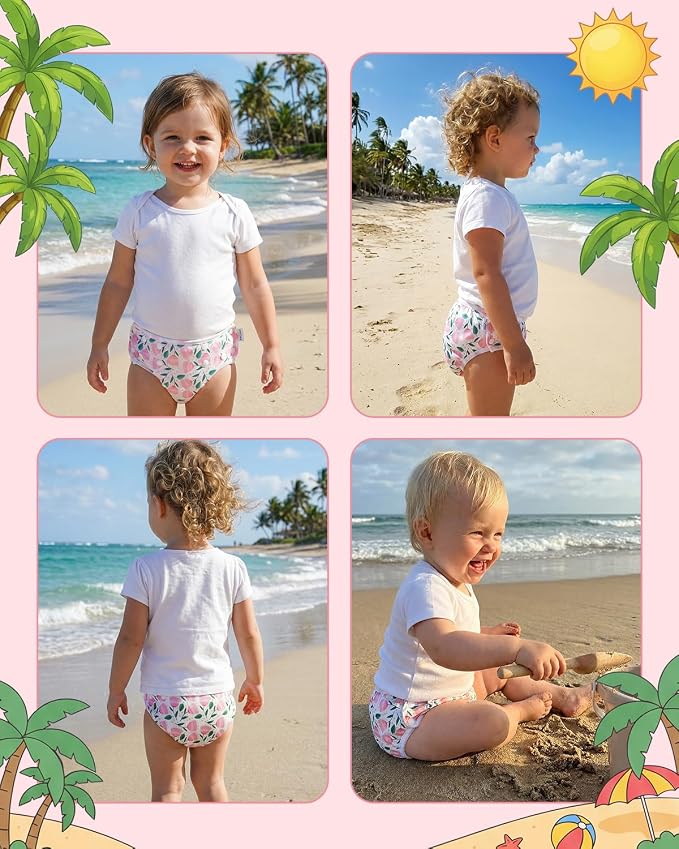 Babygoal Reusable Swim Diapers 3 Pack for 0-8 Months Newborn and Baby Girl Swimming Lessons 3SD42-B