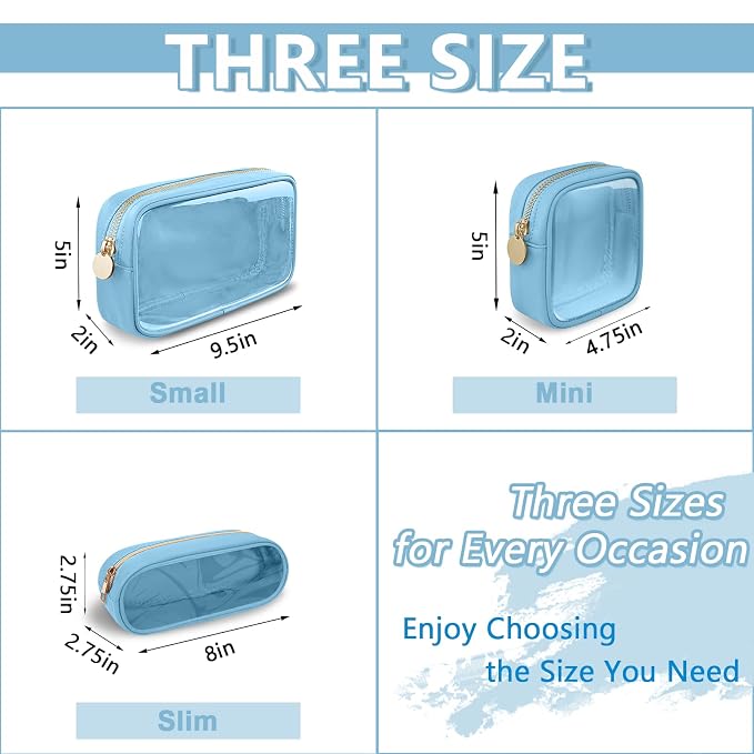 UIXIZQ Clear Mini Makeup Bag for Purse, Small Nylon&PVC Cosmetic Travel Bag TSA Approved Toiletry Bag with Zipper, Preppy Transparent Makeup Travel Bag Coin Purse for Women Men Girls(Mini-Blue)