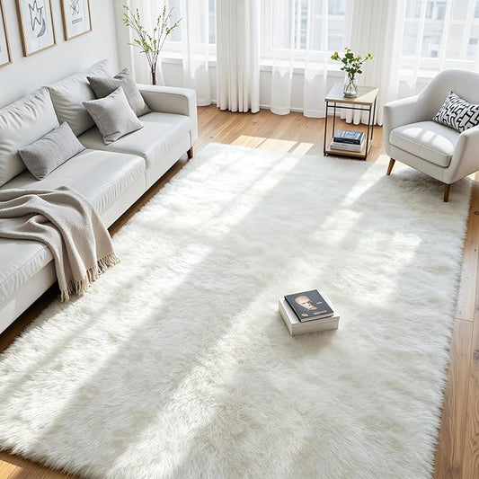 6x9 Area Rug for Living Room, Ultra Soft Fluffy White Rugs for Bedroom, Non Slip Large Shag Carpet, Fuzzy Plush Nursery Rug, Thick Washable Indoor Floor Carpets for Kids Office Dorm Home Decor