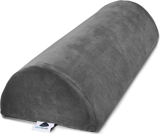 Knee Pillow for Back Sleeping | Large Half Moon Bolster Pillow for Legs, Under Knee Pillow for Sleeping on Back (20.5"x 8"x 4.5") Leg Pillow for Ankle and Foot Comfort, Machine Washable Cover, Grey