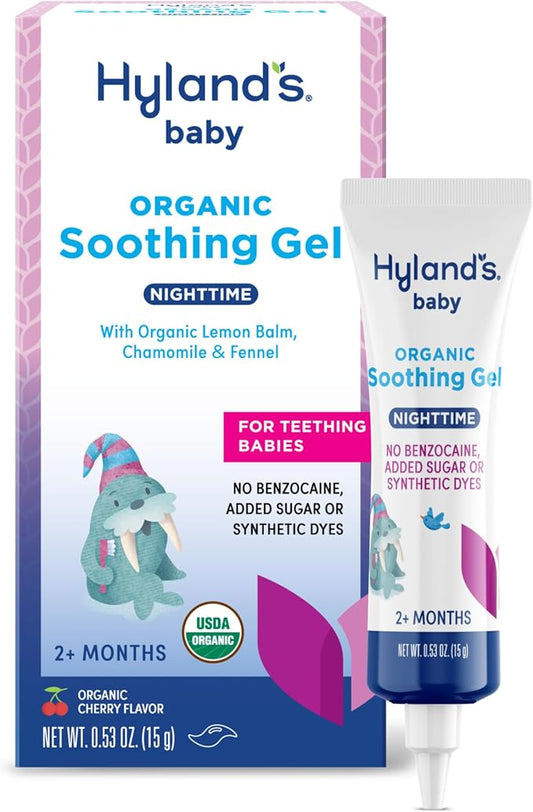 Hyland's Baby Nighttime Oral Soothing Gel - .53 oz, Organic Cherry Flavor - Nighttime Baby Gel for Oral Discomfort and Teething Support with Chamomile, Calendula, Fennel & Lemon Balm