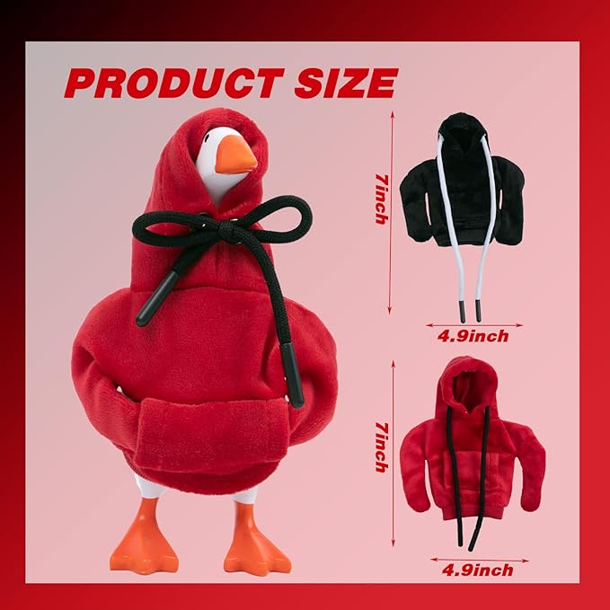 2 Pcs Desk Goose Outfits 7 Inches, Mini Desk Goose Clothes Hoodies 7 Inch Porch Goose Costume Desk Goose Accessories for Magnetic Goose Statue Table Decor (Red & Black)